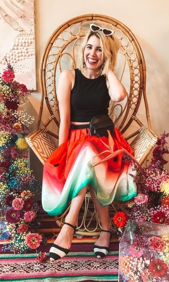 New Watermelon Printed Midi Box Pleat Skirt - Picture 2 of 8